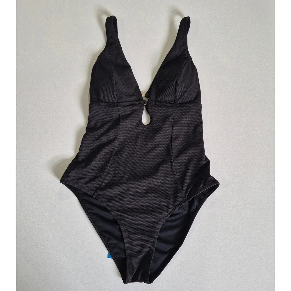 Cupshe‎ Womens Black Textured Keyhole One Piece Swimsuit XL DAA12E4F003AA NWT